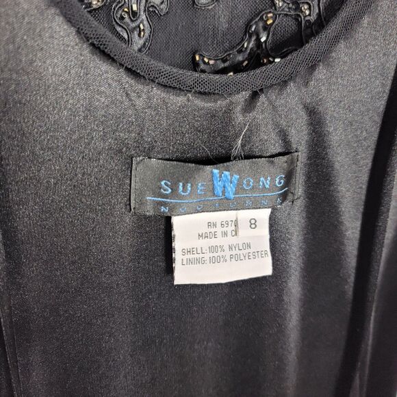 Sue Wong Nocturne Black Beaded Sequin Floral Long Evening Gown Size 8 Formal - Picture 10 of 17